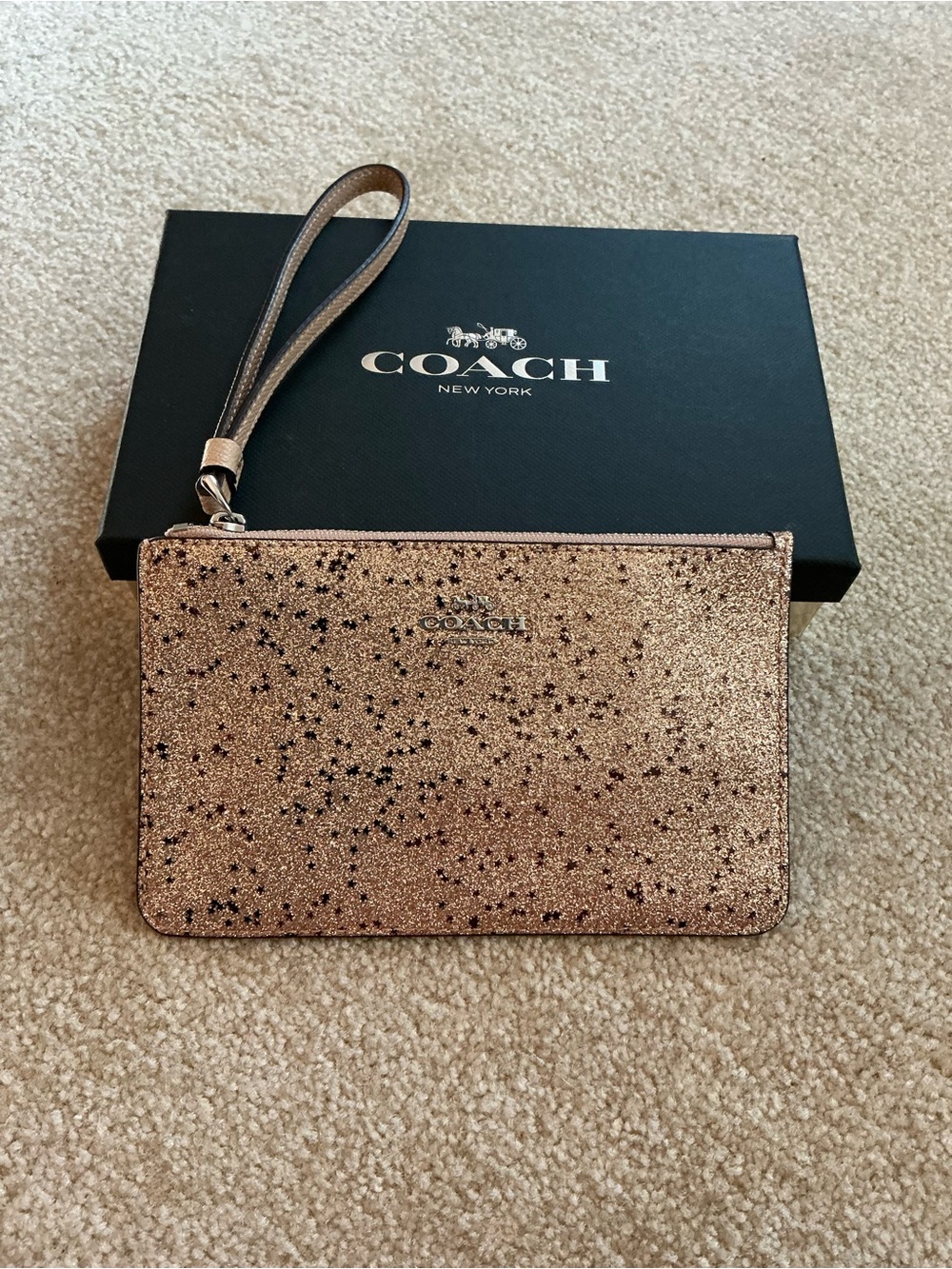 Coach Glitter Star-Print Wristlet in Gold